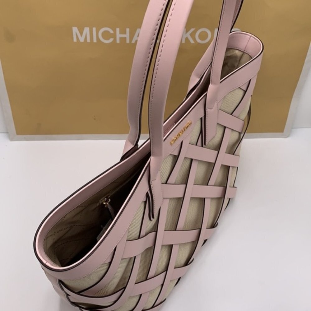 Michael Kors Sienna Large Tote Shoulder Bag Powder Blush Leather Canvas - Picture 11 of 16